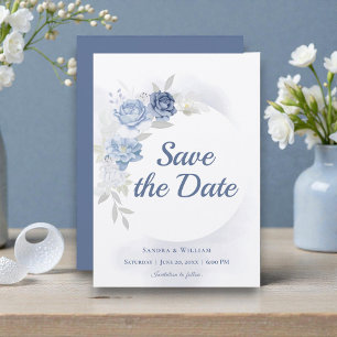 Aquarell Hellblaue Blumige Hochzeit Save the Date Einladung