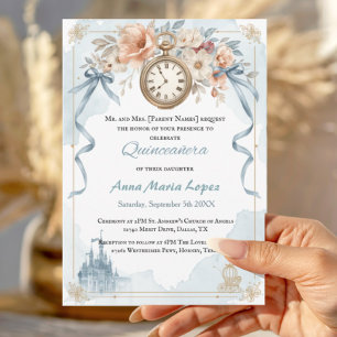 Aquarell hellblaues Cinderella-Thema Quinceanera Acryleinladungen