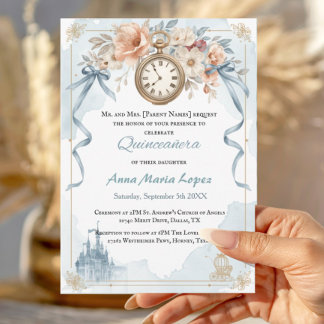 Aquarell hellblaues Cinderella-Thema Quinceanera Acryleinladungen