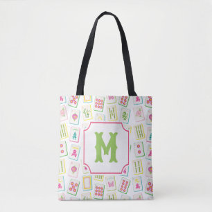 Aquarell Helle Mahjong-Kachel-Monogramm Tasche