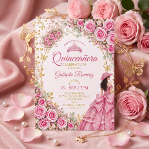 Aquarell Helle Rosa Rosen Golden Quinceañera Einladung