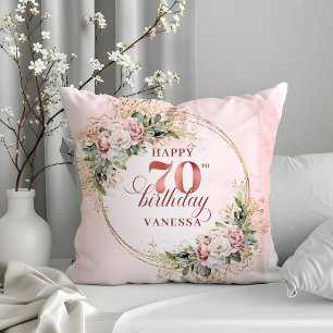 Aquarell-Hellrosa-Blumenkissen 70. Geburtstag  Kissen