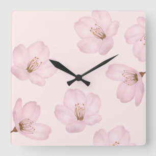 Aquarell-hellrosa Kirschblüten-Wanduhr Quadratische Wanduhr