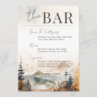 Aquarell-Herbst-Berg-Hochzeits-Bar-Schildkarte Einladung