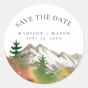 Aquarell Herbst Berg Save-the-Date  Runder Aufkleber