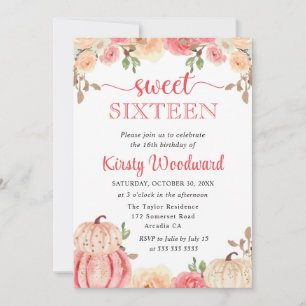 Aquarell Herbst Blumen Kürbisse Sweet Sixteen Einladung