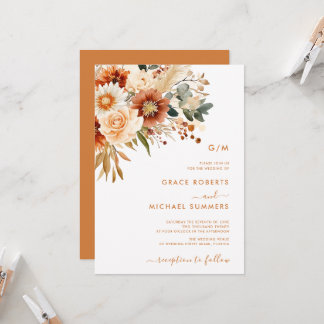 Aquarell Herbst-Blumen-Terrakotta-Hochzeit Einladung