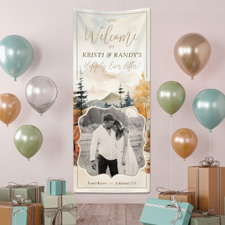 Aquarell-Herbst-Gebirgslandschaft-Hochzeitsbegrüßu Banner