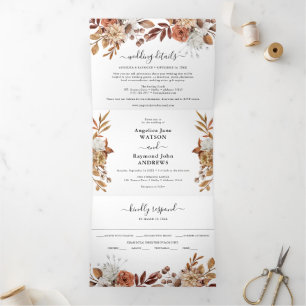 Aquarell Herbst Hochzeit Elegant Dreifach Gefaltete Einladung