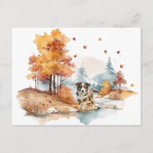 Aquarell-Herbst-Hund-Design - Australian Shepherd Postkarte