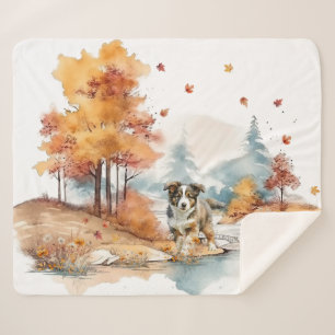 Aquarell-Herbst-Hund-Design - Australian Shepherd Sherpadecke