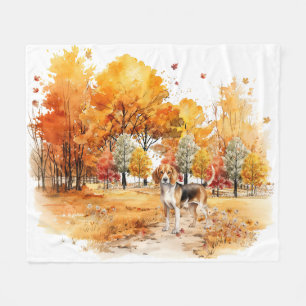 Aquarell-Herbst-Hund-Design - Beagle Fleecedecke
