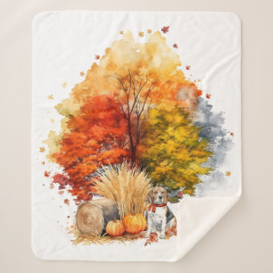 Aquarell-Herbst-Hund-Design - Beagle Sherpadecke