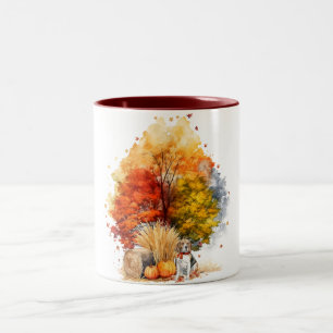 Aquarell-Herbst-Hund-Design - Beagle Zweifarbige Tasse
