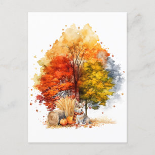 Aquarell Herbst Hund Design - Corgi Postkarte