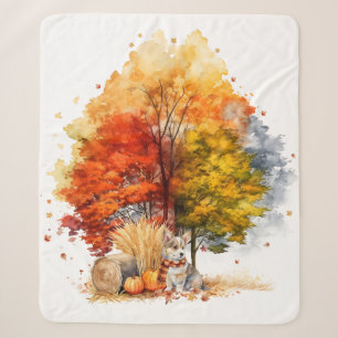 Aquarell Herbst Hund Design - Corgi Sherpadecke