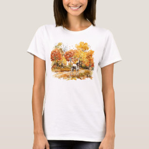 Aquarell Herbst Hund Design- Deutsch Drahthaar T-Shirt