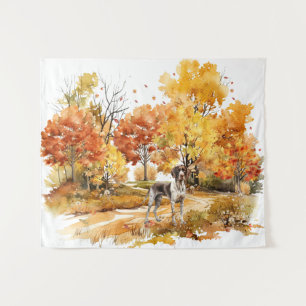 Aquarell Herbst Hund Design - Deutsch Drahthaar Wandteppich
