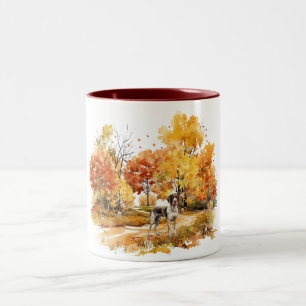 Aquarell-Herbst-Hund-Design-Deutsch Drahthaar Zweifarbige Tasse