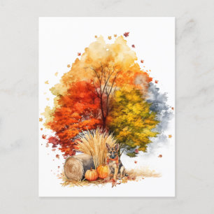 Aquarell-Herbst-Hund-Design - Deutscher Schäferhun Postkarte
