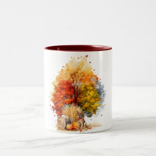 Aquarell Herbst Hund Design - Deutscher Schäferhun Zweifarbige Tasse