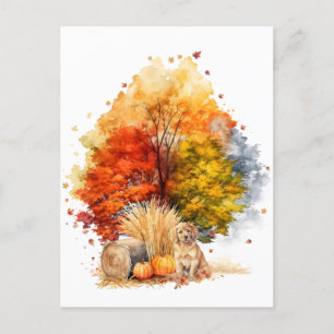 Aquarell-Herbst-Hund-Design - Golden Retriever Postkarte