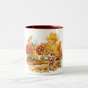Aquarell-Herbst-Hund-Design - Golden Retriever Zweifarbige Tasse