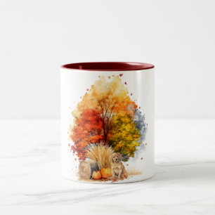 Aquarell Herbst Hund Design - Golden Retriever Zweifarbige Tasse