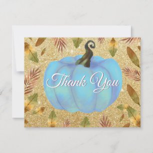 Aquarell Herbst Kürbis Gold Glitter Blau Dankeskarte