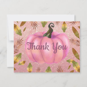 Aquarell Herbst Kürbis Rose Gold Glitter Rosa Dankeskarte