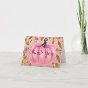 Aquarell Herbst-Kürbis-Roségold-Glitter-Rosa Dankeskarte