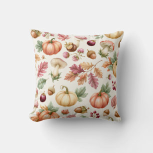 Aquarell-Herbst-Kürbis-und-Pilz-Muster Kissen