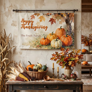 Aquarell Herbst Kürbisse Blätter Thanksgiving Banner