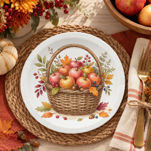 Aquarell Herbst Thanksgiving Apfelkorb Pappteller