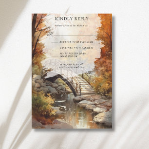 Aquarell-Herbst-Waldbrücke-Hochzeit RSVP Karte