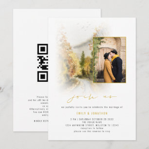 Aquarell Herbstbäume Foto QR Heirate uns Einladung