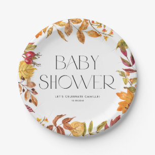 Aquarell-Herbstlaub-Kranz Baby Shower zum Herbst Pappteller