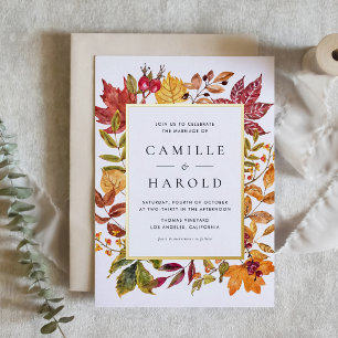Aquarell-Herbstlaub-Rahmen Hochzeit im Herbst Folieneinladung