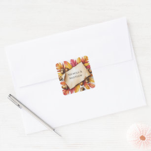 Aquarell Herbstlaub und Eicheln Rustikale Hochzeit Quadratischer Aufkleber