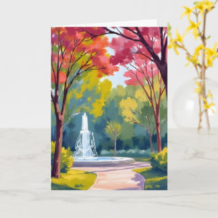 Aquarell Herbstpark mit Herbstlaub Karte