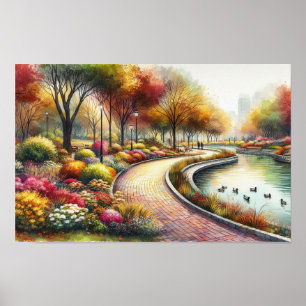 Aquarell-Herbstparkszene Poster