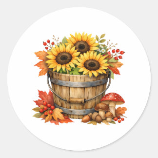 Aquarell-Herbstsonnenblumenstrauß Runder Aufkleber