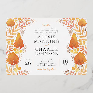 Aquarell-Herbstwald-Hochzeitskarten Folieneinladung