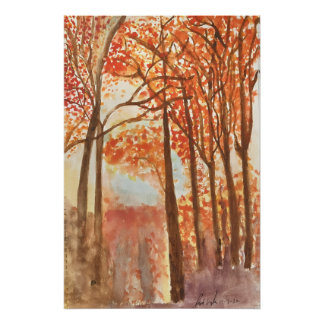 Aquarell Herbstwald Poster