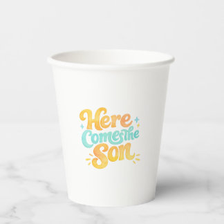 Aquarell-Here-Comes-the-Son-Baby-Shower-Tassen Pappbecher