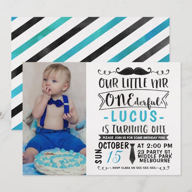 Aquarell-Herr ONEderful Birthday Invitation Einladung (Vorne/Hinten)