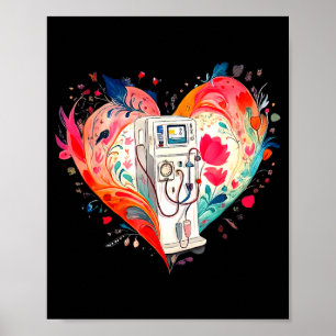 Aquarell-Herz-Blumen-Dialyse-Krankenschwester Neph Poster