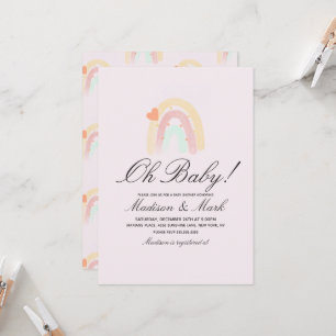 Aquarell-Herz-Regenbogen-Strich-Baby-Party-Rosa Einladung