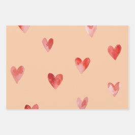 Aquarell-Herzen Nahtloses Muster Geschenkpapier Set