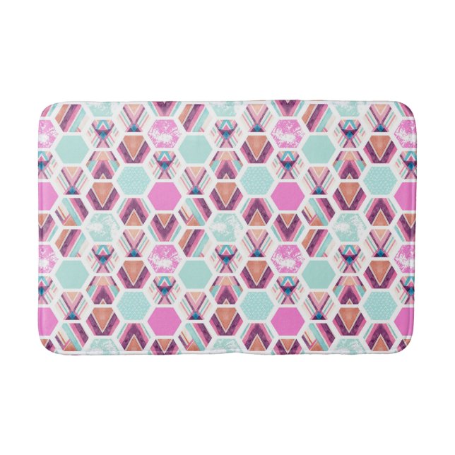 Aquarell-Hexagon-Muster Badematte (Vorderseite)